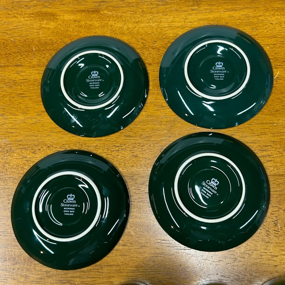 Crown Stoneware Hunter Green Mini Espresso‎ Cup and Saucer Set of 4 Thailand - Picture 9 of 11